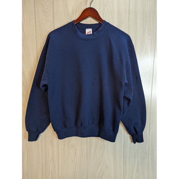 Vintage Jerzees 90s Sweatshirt Mens Navy Blue Sz M Made in USA Blank Pullover - Picture 1 of 7